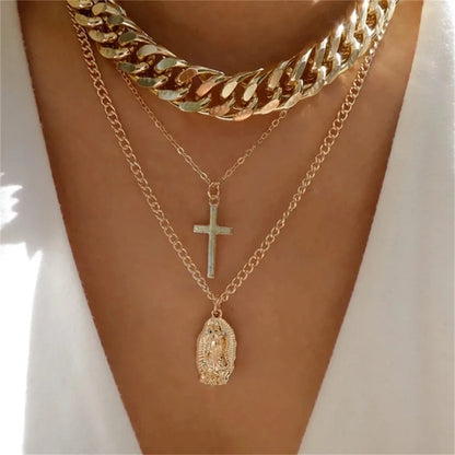 Bls-miracle Boho Fashion Gold Color Heart-Shaped Necklace For Women Trendy Multi-Layer Pendant Necklaces Set Jewelry Gifts