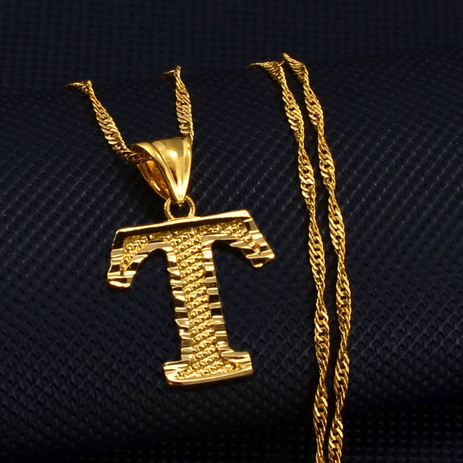 Anniyo A-Z Small Letters Necklaces Women/Girl Gold Color Initial Pendant Thin Chain English Letter Jewelry Alphabet  #058002