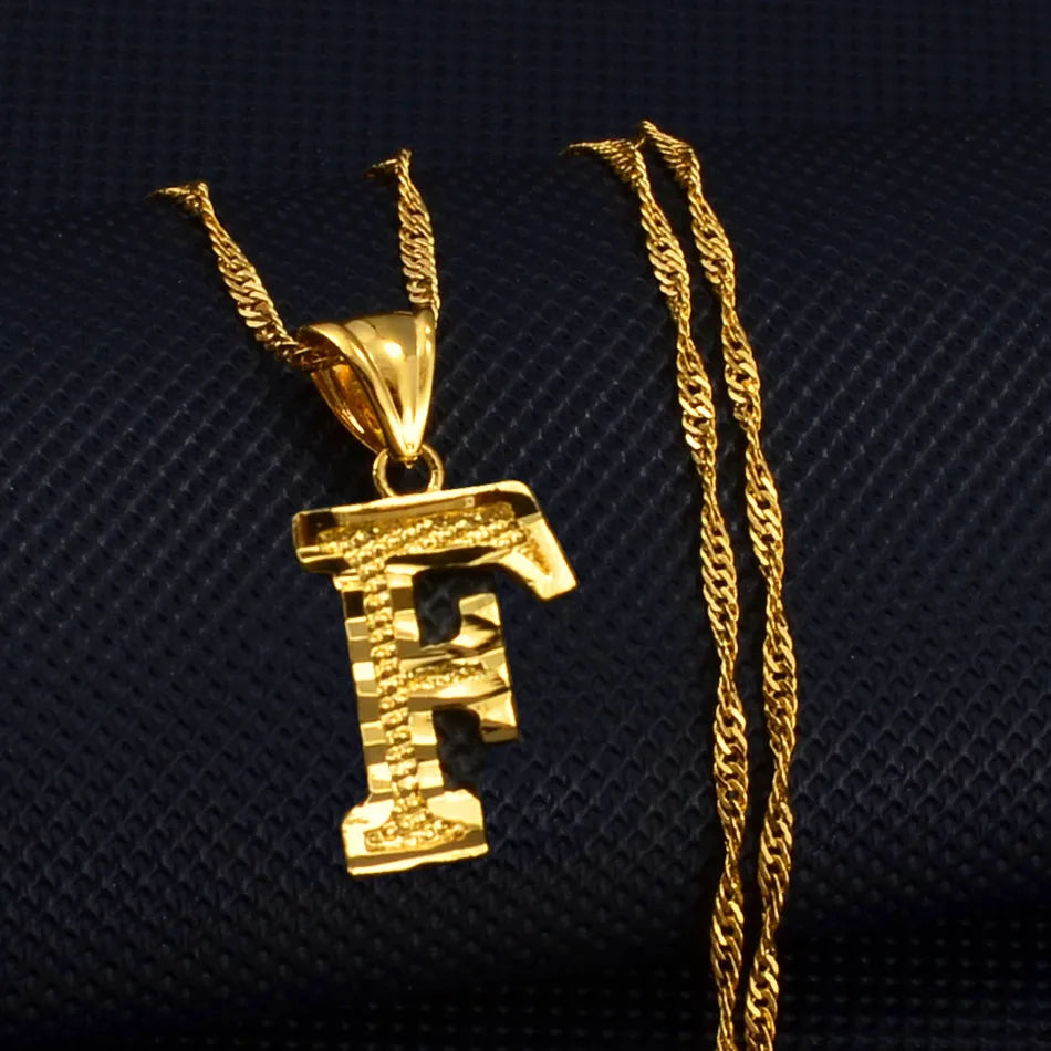 Anniyo A-Z Small Letters Necklaces Women/Girl Gold Color Initial Pendant Thin Chain English Letter Jewelry Alphabet  #058002
