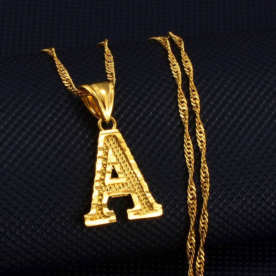 Anniyo A-Z Small Letters Necklaces Women/Girl Gold Color Initial Pendant Thin Chain English Letter Jewelry Alphabet  #058002