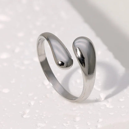 Retro Water Drop Ring For Women Stainless Steel Silver Gold Color Punk Gothic Adjustable Open Ring Jewelry Accessories Gift
