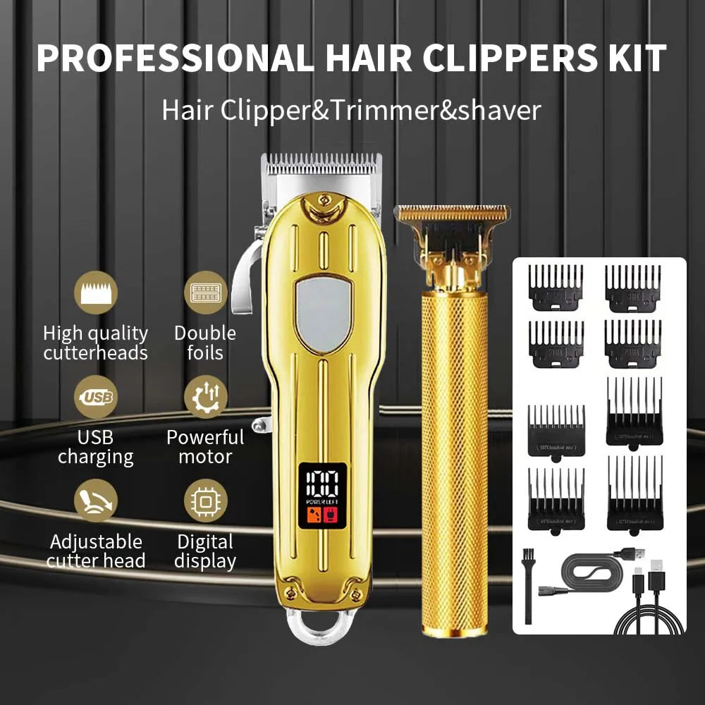 Hair Clippers Professional Cordless for Men, Barber Clippers for Hair Cutting Kit, Wireless LCD Display Hair Trimmers Set