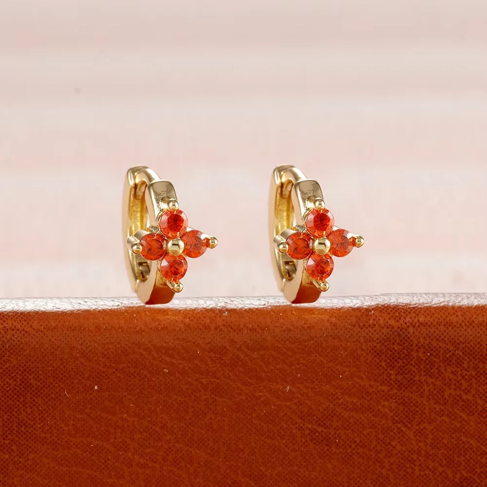 Fashion 6/8/10mm Stainless Steel Zircon Flower Hoop Earring Small Gold Color Circle Hoops Huggie Piercing Earring Trendy Jewelry