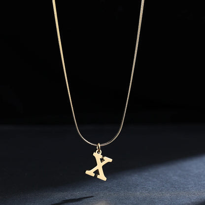 Stainless Steel Flat Snake Chains with A-Z Initial Pendant Necklace for Women Gold Color Alphabet Letter Necklace Collar Jewelry