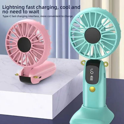 2025 New USB Rechargeable Portable Hand Fan with Phone Holder, Mini Desk & Neck Fan, Hands Free Cooling