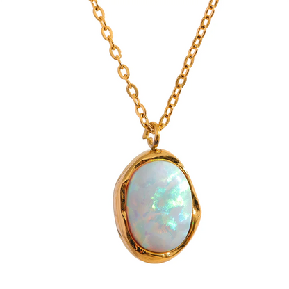 Yhpup Exquisite Stylish Processed Opal Stone Minimalist Small Chic Pendant Necklace 18k Gold Plated Jewelry for Women Gift