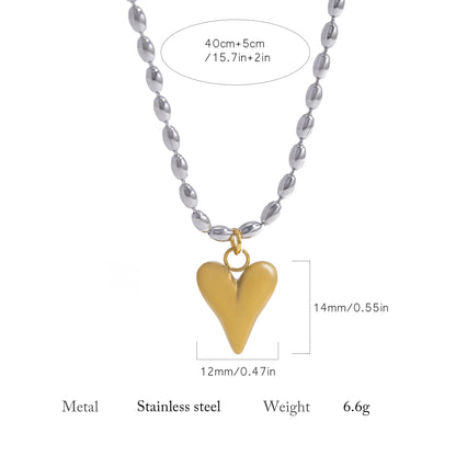 18K Gold Plated Stainless Steel Heart Pendant Bead Chain Necklace for Women, Love Symbol Hypoallergenic Dainty Jewelry Gift
