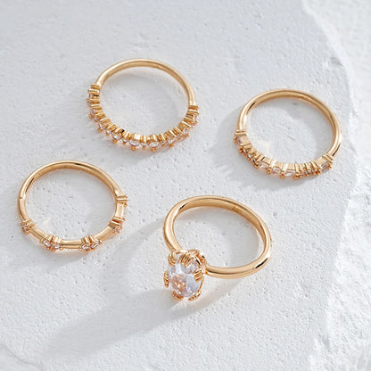 Fashion Big Zircon Statement Rings Set Minimalist High Quality Gold Plated High Quality Crystal Charm Finger Ring Copper Jewelry
