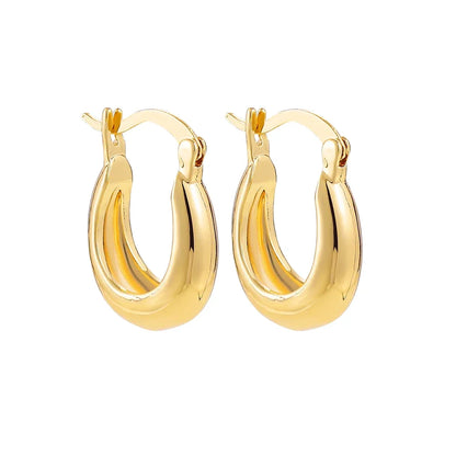 Smooth Round Chunky Hoop Earrings for Women Girls Gold Plated Wide Thick Geometric Metal Statement Earrings Vintage Jewelry Gift