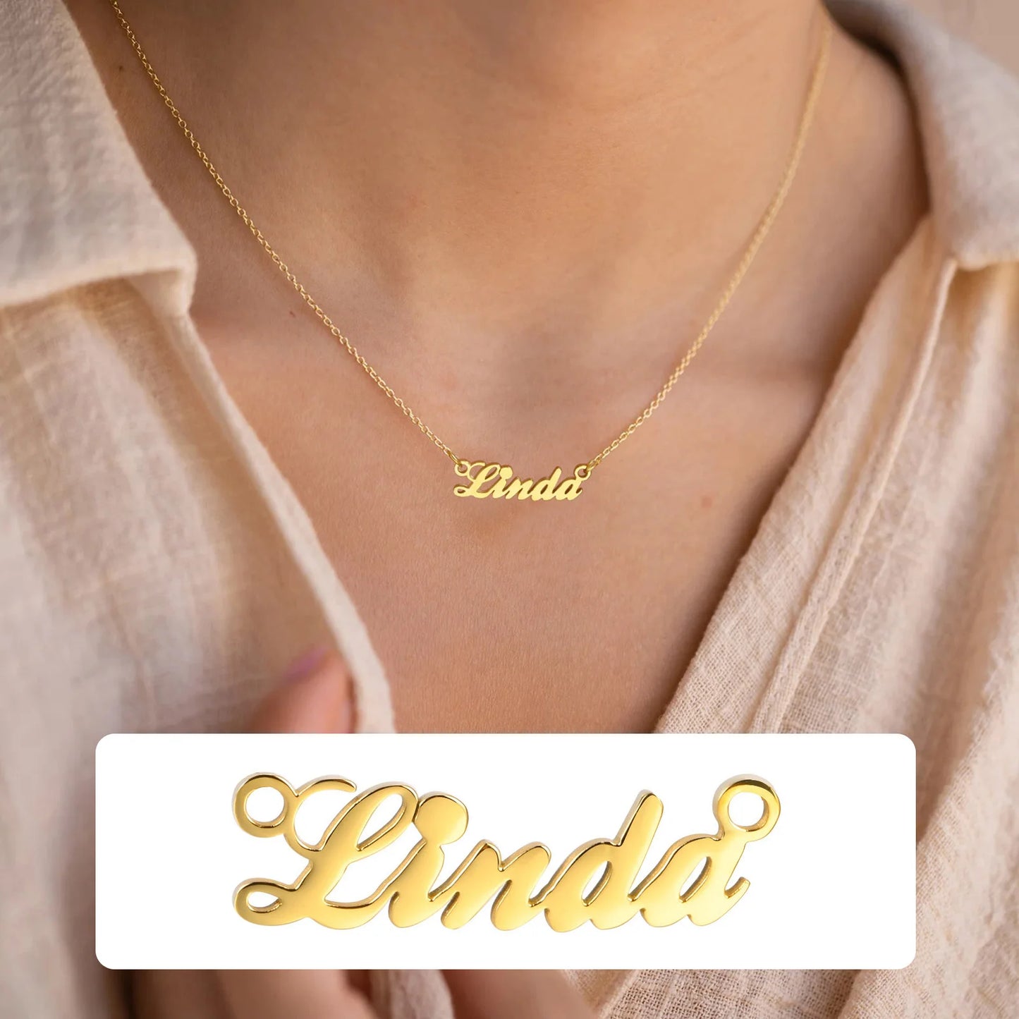 Customized Name Necklace For Women, Adjustable Chain Paperclip/ Curb / Cable/ Figaro Link, Gold Plated Personalized Gift