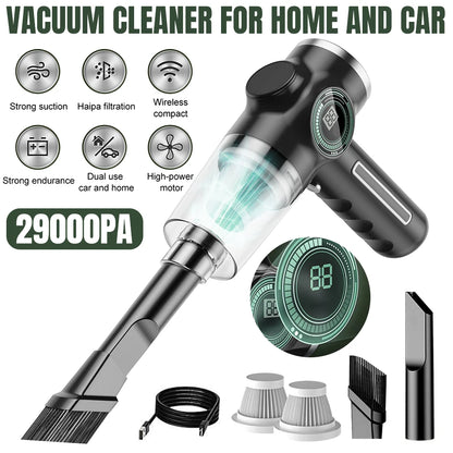 29000Pa Mini Wireless Vacuum Cleaner 120W Strong Suction Handheld Car Mounted Electric Cleaner with LCD power display & 3 filter