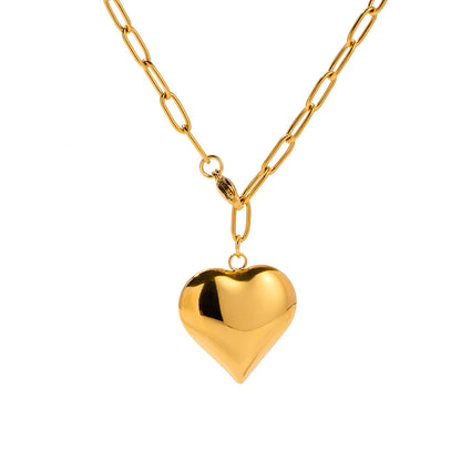 Uworld 18K Gold Plated Smooth Love Charm Stainless Steel Chunky Heart Pendant Necklace Bracelet  collar acero inoxidable mujer