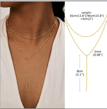 Stainless Steel Lariat Necklace Gold Plated, Dainty Long Necklace Laryered Necklaces For Women Girls, Y Shape Drop Pendant