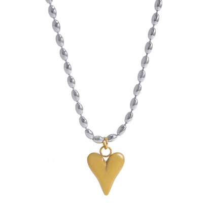 18K Gold Plated Stainless Steel Heart Pendant Bead Chain Necklace for Women, Love Symbol Hypoallergenic Dainty Jewelry Gift
