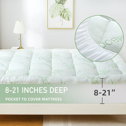 Natural Bamboo Fiber Mattress Pad - Ultra-Thin & Breathable Mattress Protector, Waterproof & Stain-Resistant, Soft Skin-Friendly