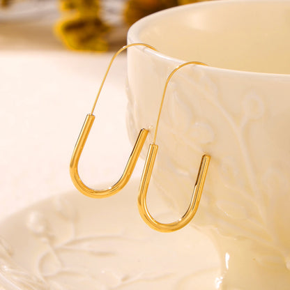 Pin Shape Stainless Steel Earrings For Women 18k Gold Plated No Tarnish Minimalist Women's Hoop Earring Girls Cute Ear Rings