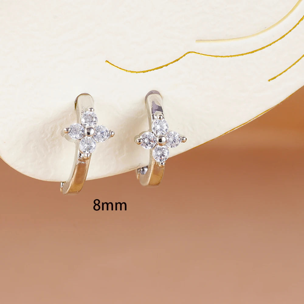 Fashion 6/8/10mm Stainless Steel Zircon Flower Hoop Earring Small Gold Color Circle Hoops Huggie Piercing Earring Trendy Jewelry