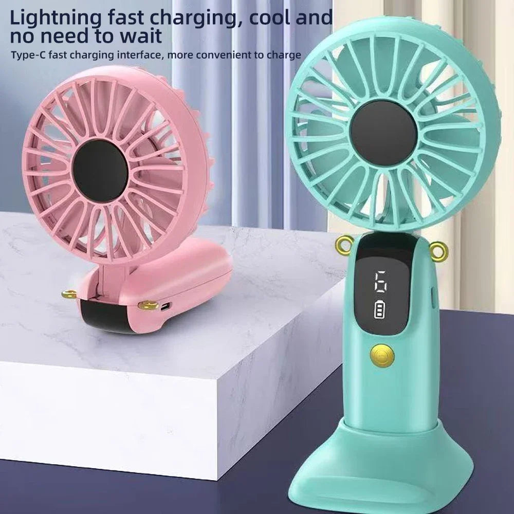 2025 New USB Rechargeable Portable Hand Fan with Phone Holder, Mini Desk & Neck Fan, Hands Free Cooling