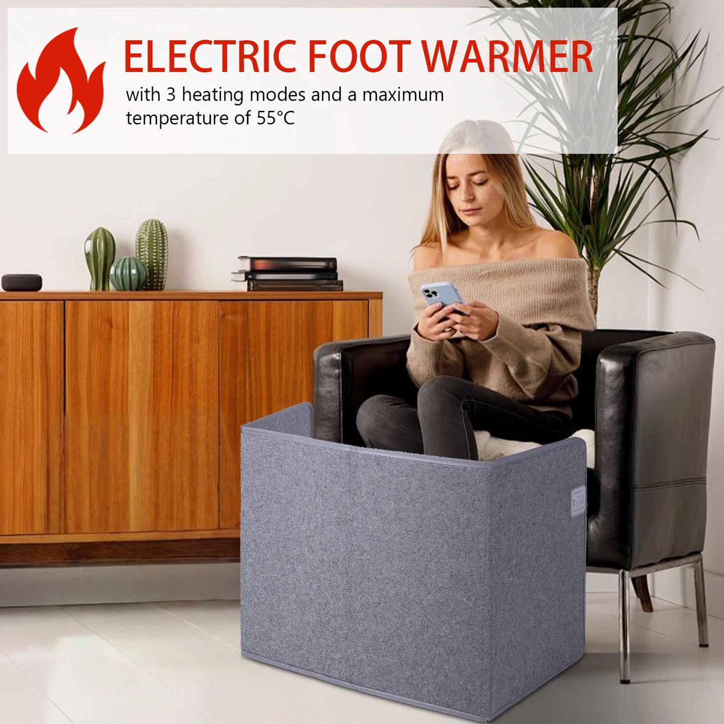 Quiet Floor Foot Warmer Under Desk W/ Thermostat & Timer Personal Electric Panel Space Heater Portable And Safe Electric Heater