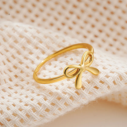 Minimalist Fashion Gold Color Stainless Steel Bow Rings Metal Waterproof Attractive Women Jewelry Accessories