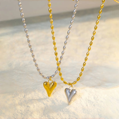 18K Gold Plated Stainless Steel Heart Pendant Bead Chain Necklace for Women, Love Symbol Hypoallergenic Dainty Jewelry Gift