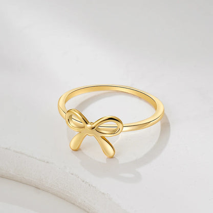 Minimalist Fashion Gold Color Stainless Steel Bow Rings Metal Waterproof Attractive Women Jewelry Accessories