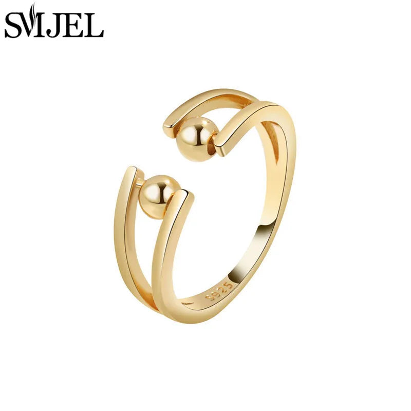Fashion Anxiety Fidget Rings Adjustable for Women Simple Gold Color Round Beads Rotate Freely Ring Jewelry Anti Stress Gifts