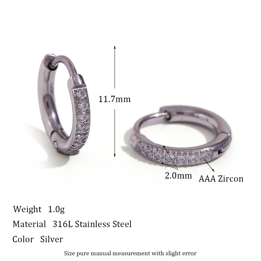 2023 Trendy Basic Clear Gemstone Crystal Paved Huggie Hoop Earring Waterproof Stainless Steel Round Gold Plated Woman Earring