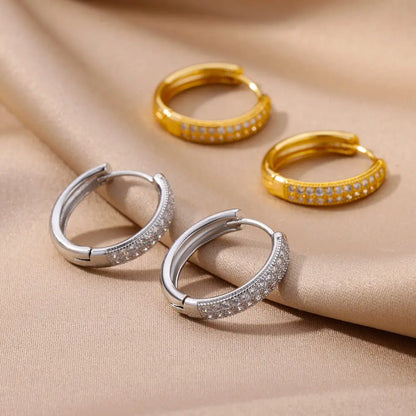 Cubic Zircon Hoop Earrings for Women Luxury Gold Color Stainless Steel Earrings 2024 Trend Piercing Aesthetic Ear Jewelry aretes