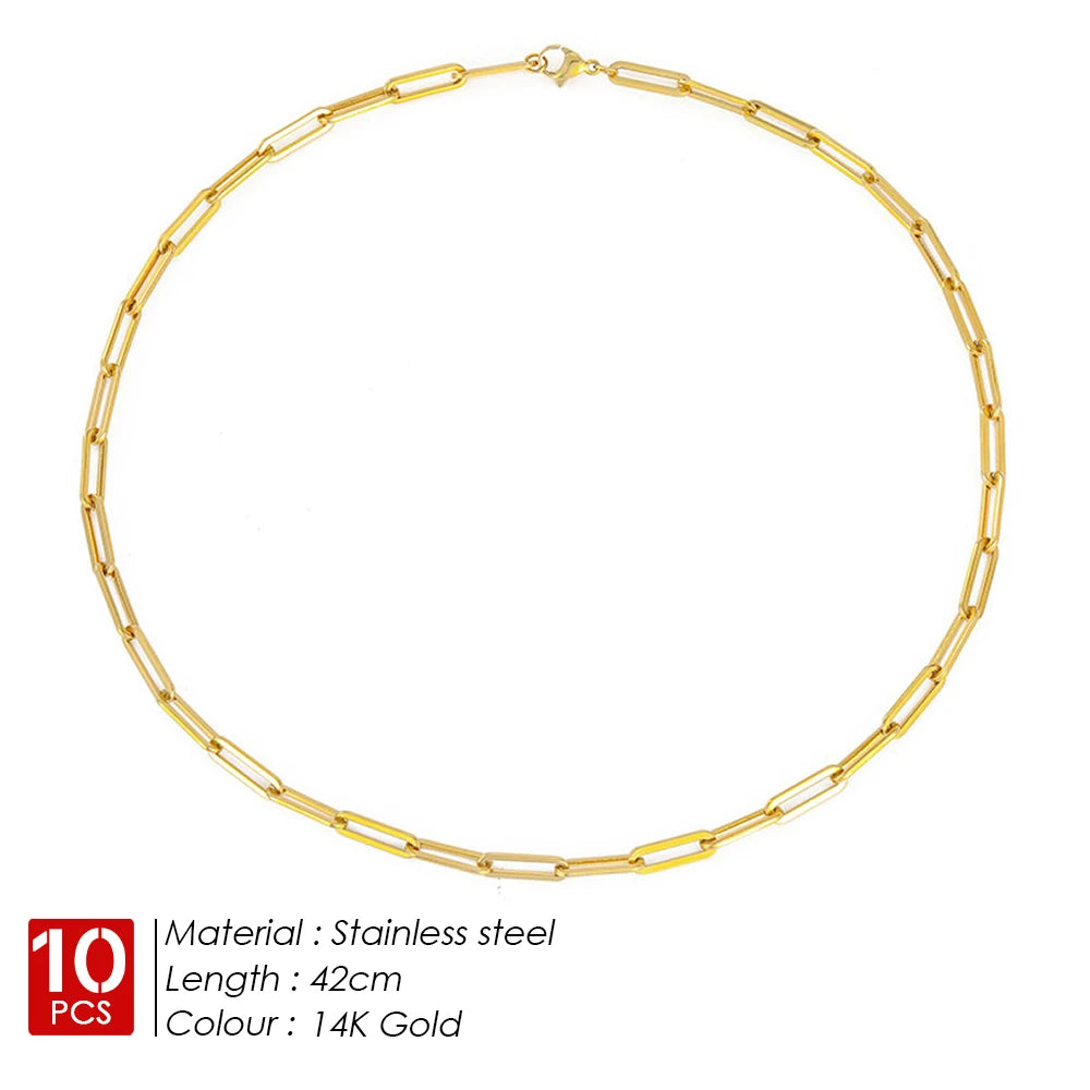 eManco 10PCS Paperclip Link Chain Women Necklace Stainless Steel Gold Color  Necklace Link chain  Jewelry Hot wholesale
