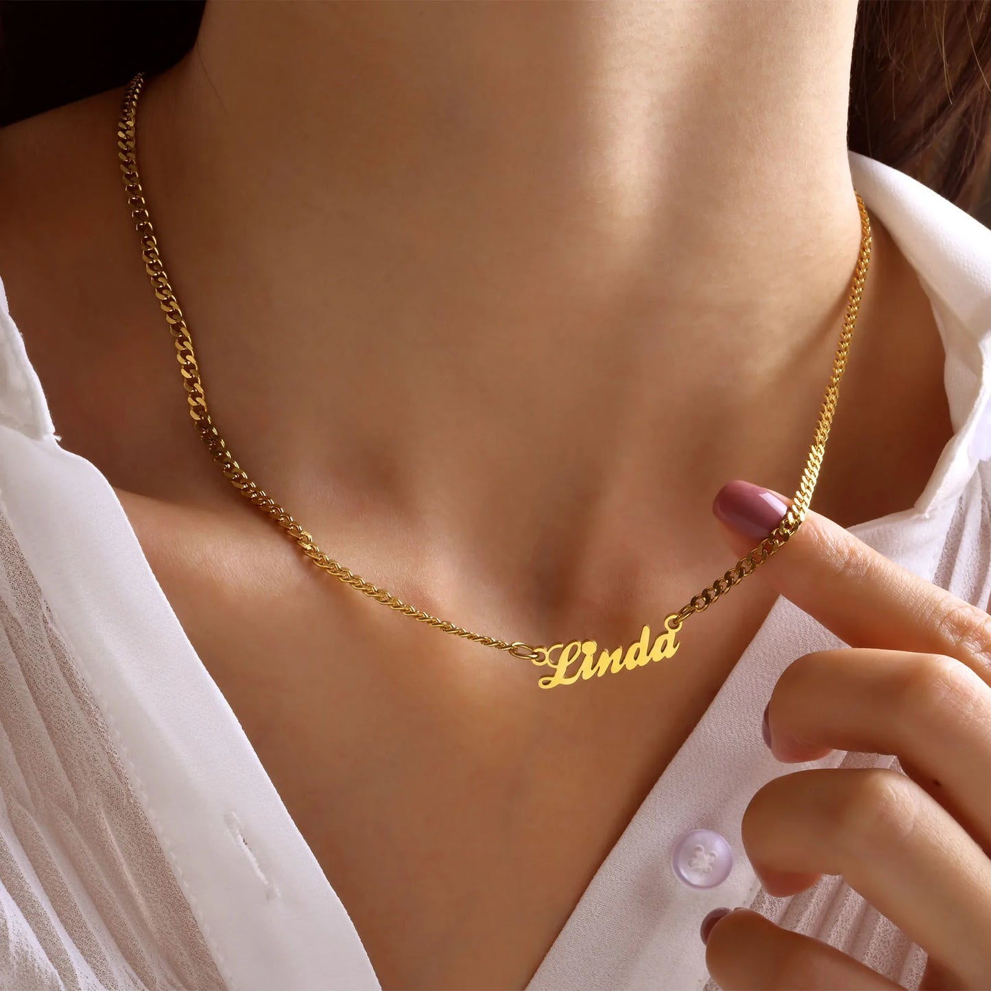 Customized Name Necklace For Women, Adjustable Chain Paperclip/ Curb / Cable/ Figaro Link, Gold Plated Personalized Gift