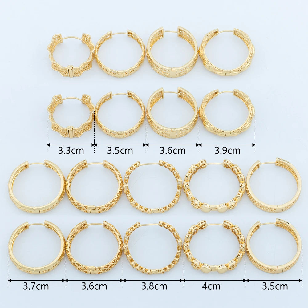 Gold Plated Earrings for Women 2024 Trending Copper Round Hoop Earrings New Waterproof Piercing Chunky Ear Jewelry Accessories
