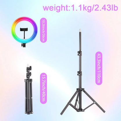 10 Inch RGB Adjustable LED Ring Light with Flexible Tripod & Phone Holder – Perfect for Selfies, Vlogging and Live Streaming