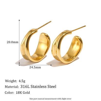 Stainless Steel PVD Plated Waterproof Texture Gold Ring Fine Polished Tarnish Free Jewelry Women's Jewelry Hoop Earring