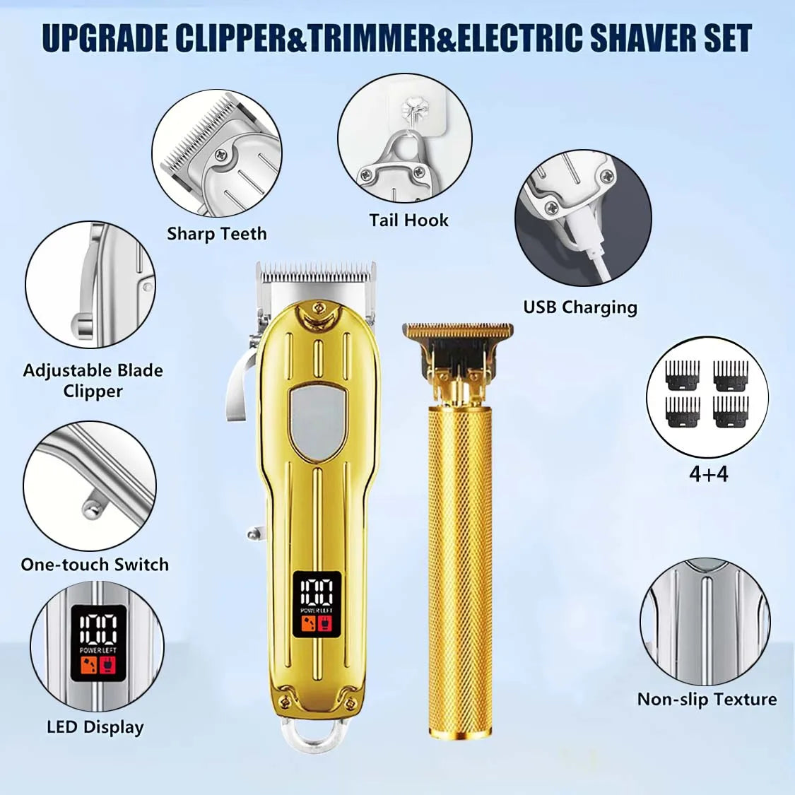 Hair Clippers Professional Cordless for Men, Barber Clippers for Hair Cutting Kit, Wireless LCD Display Hair Trimmers Set