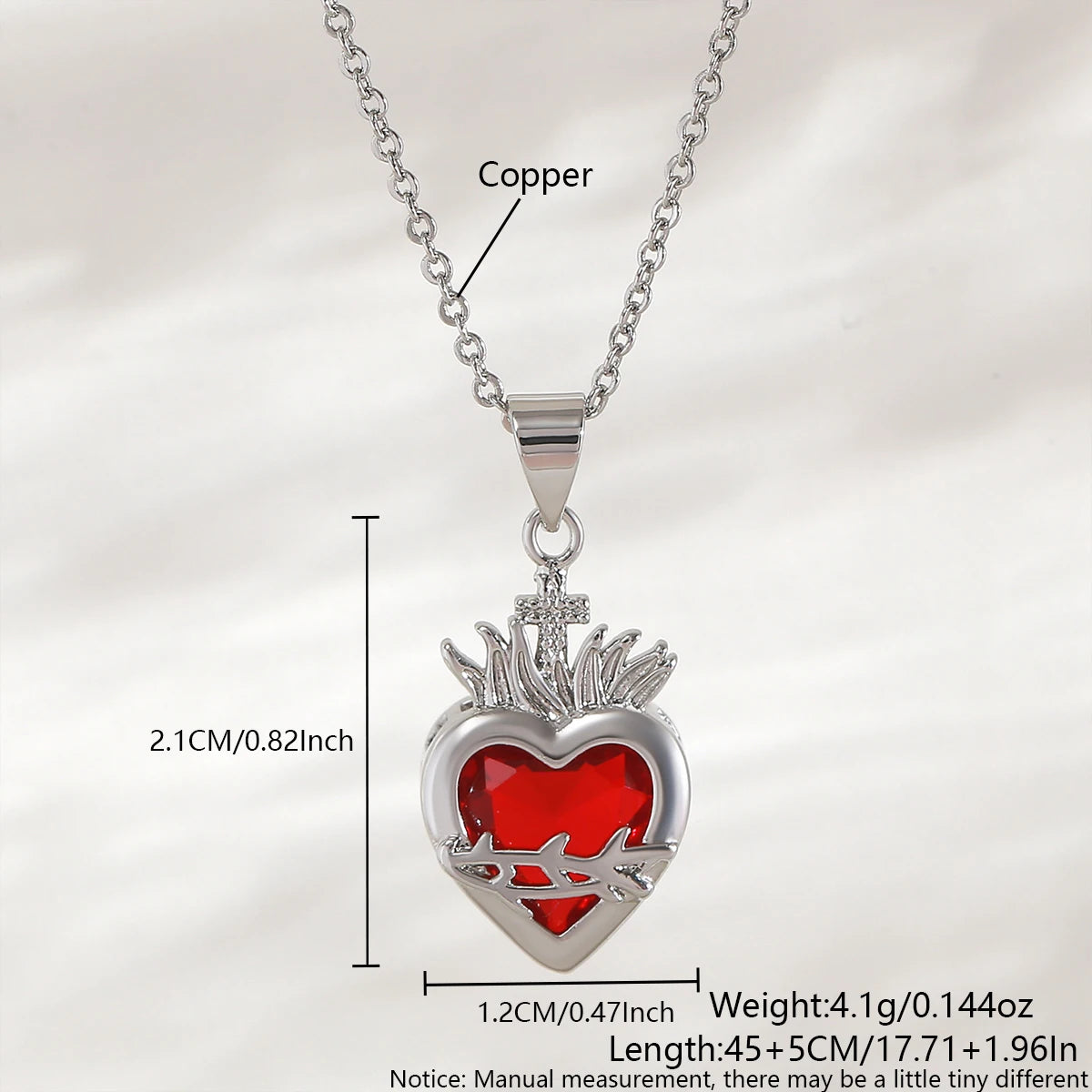 MHS.SUN Gold Plated Sacred Heart of Jesus Cross Necklace Red Zircon Religious Catholic Pendant Necklaces For Women Girls Jewelry