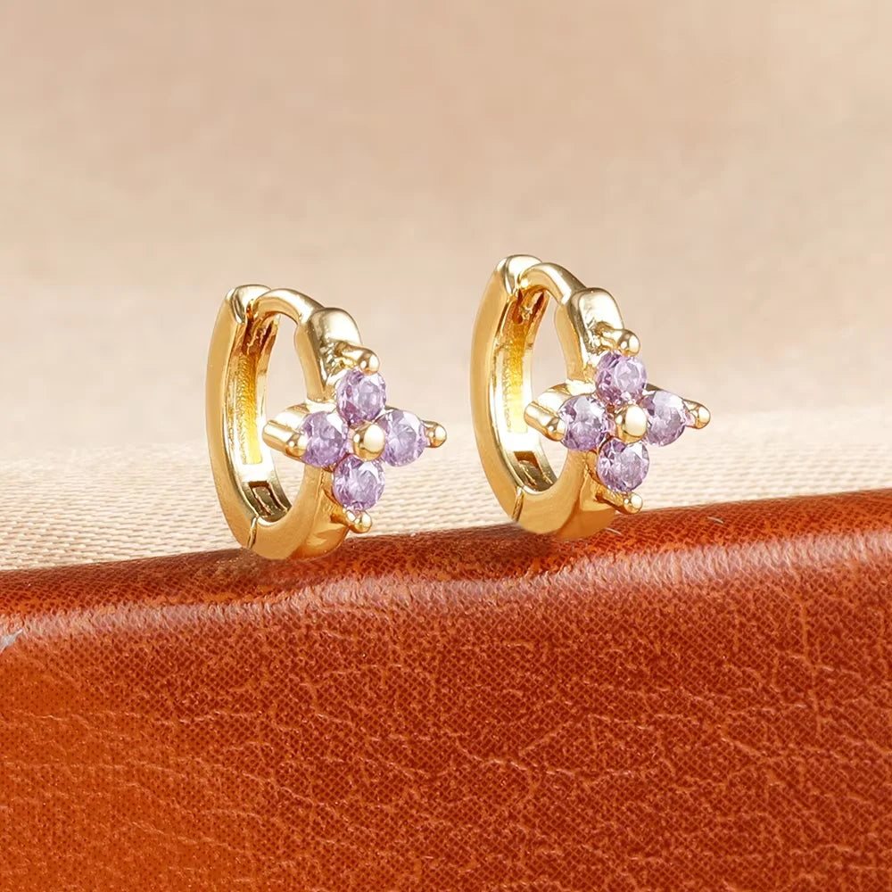 Fashion 6/8/10mm Stainless Steel Zircon Flower Hoop Earring Small Gold Color Circle Hoops Huggie Piercing Earring Trendy Jewelry