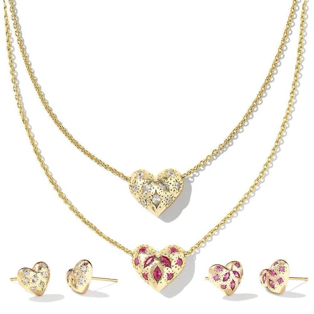 Kendra Scott Holland Gold Heart Short Pendant Necklace Pink Crystal