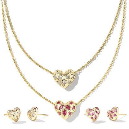 Kendra Scott Holland Gold Heart Short Pendant Necklace Pink Crystal