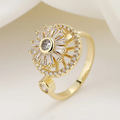 Flower Cubic Zirconia Size Adjustable Rings For Women Gold Copper Metal Ring Party Jewelry