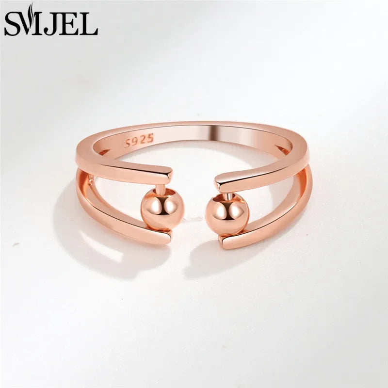 Fashion Anxiety Fidget Rings Adjustable for Women Simple Gold Color Round Beads Rotate Freely Ring Jewelry Anti Stress Gifts
