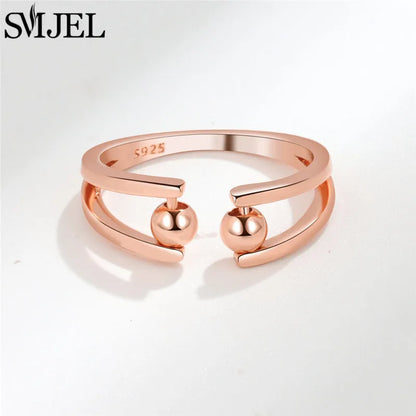 Fashion Anxiety Fidget Rings Adjustable for Women Simple Gold Color Round Beads Rotate Freely Ring Jewelry Anti Stress Gifts