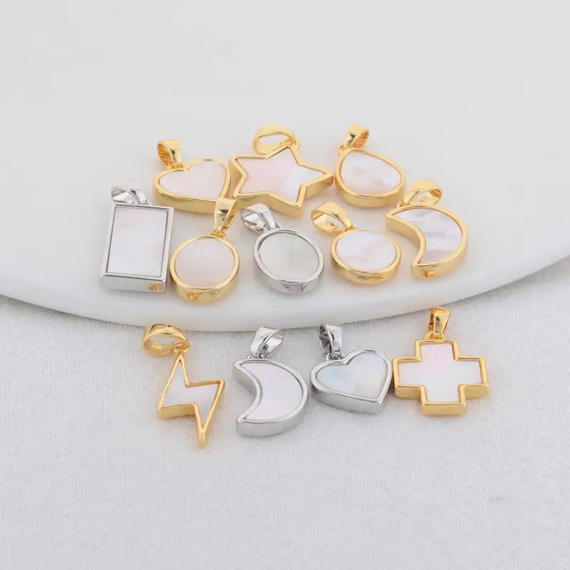 14K Gold Color Brass with Shell Moon Star Heart Cross Charms Pendants Necklace Earrings Jewelry Making Supplies Accessories