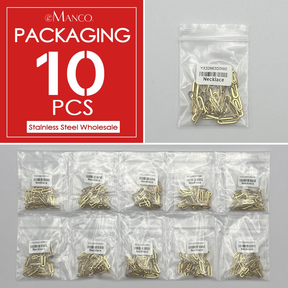 eManco 10PCS Paperclip Link Chain Women Necklace Stainless Steel Gold Color  Necklace Link chain  Jewelry Hot wholesale