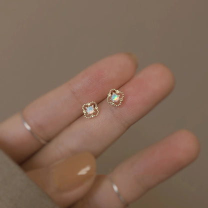 925 Silver Needle Simple Shiny Zircon Earrings Gold Plating Jewelry Crystal Stud Earrings Women