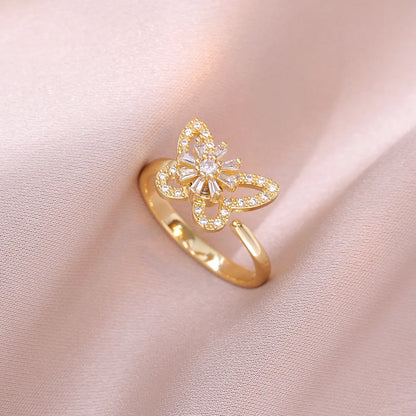 Flower Cubic Zirconia Size Adjustable Rings For Women Gold Copper Metal Ring Party Jewelry