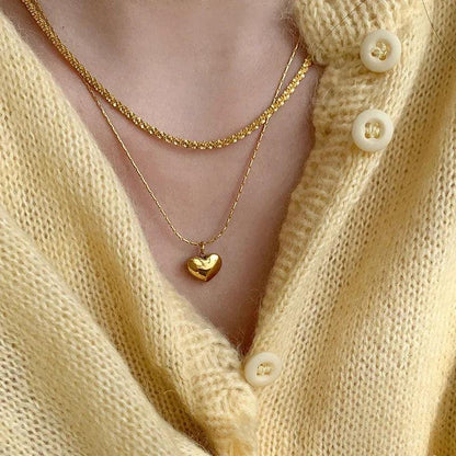 2024 Mothers Day Red Heart Pendant Stainless Steel Gold Color Chain Necklace for Women Non Fading Jewelry Sweet Accessories Gift