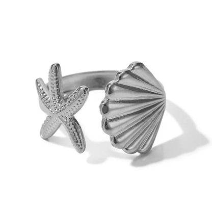 Stainless Steel Starfish Open Rings For Women Men Fashion Gold Color Irregular Textured Starfish Adjustable Ring Jewelry Gift