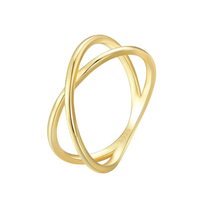 BAMOER 14K Gold Plated X Ring Dainty Minimalist 925 Sterling Silver Cross Ring for Women Promise Jewelry 2 Colors SCR543