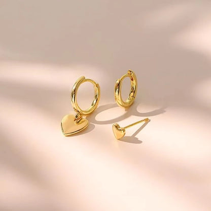 3 Pairs Gold Plated Stainless Steel Stud Earrings Set Heart Moon Star Small Hoop Earrings For Women